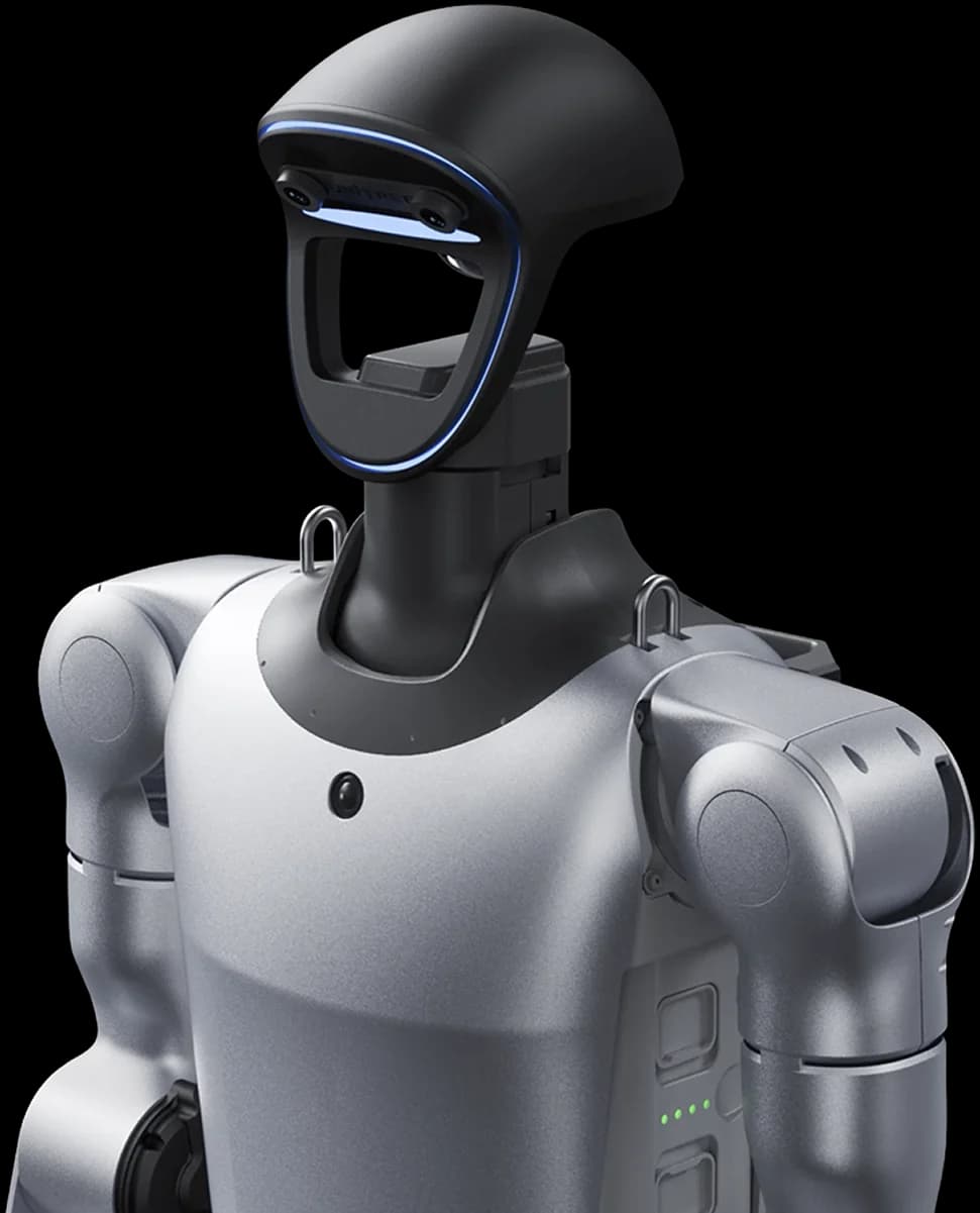 Capul robotului Unitree G1+, cu banda luminoasă de pe vizor