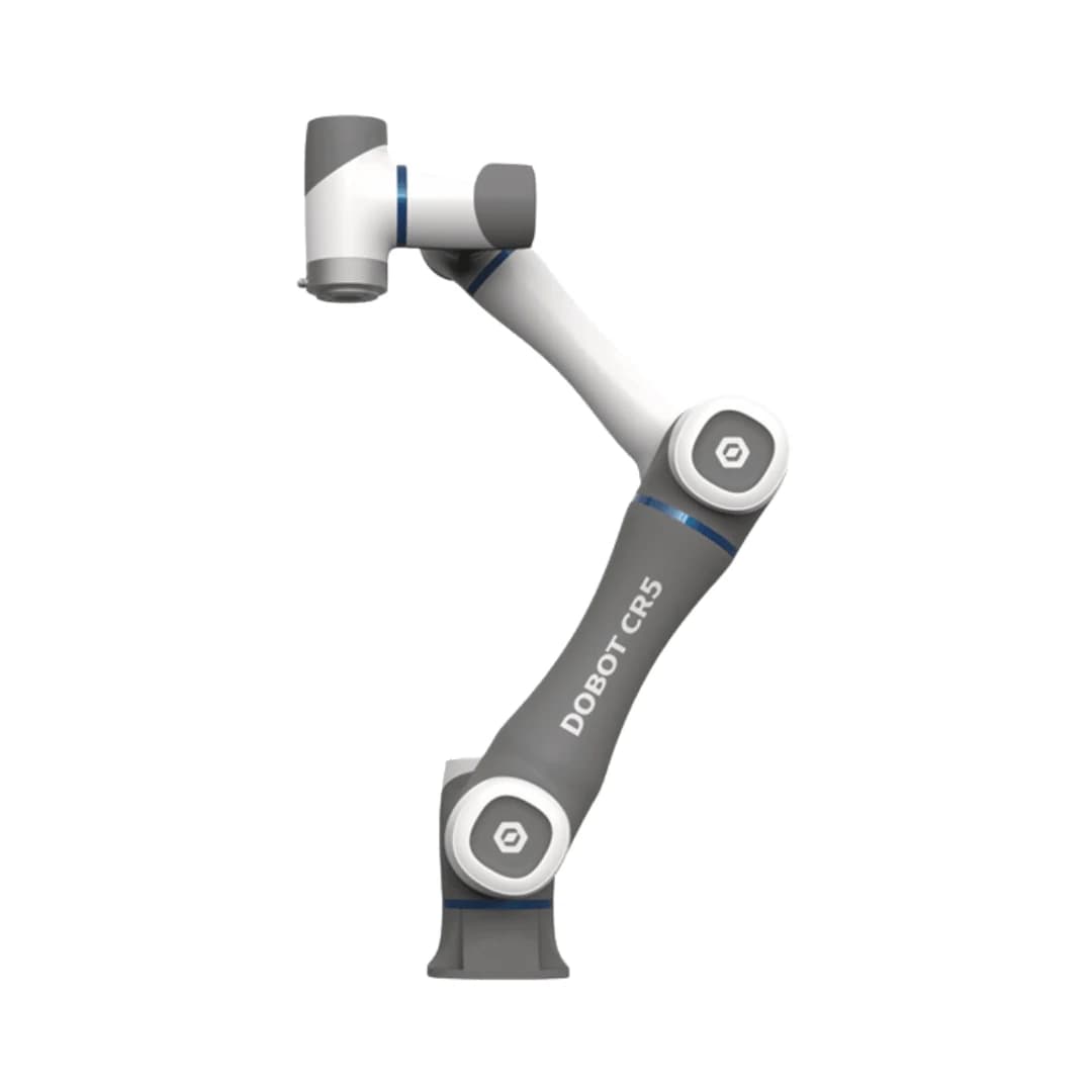 Braț robotic colaborativ Dobot CR5, vedere din lateral, pe fundal alb