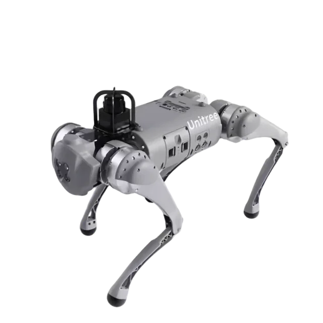 Robotul patruped Go1 pășește și se întoarce spre cameră, animat cadru cu cadru